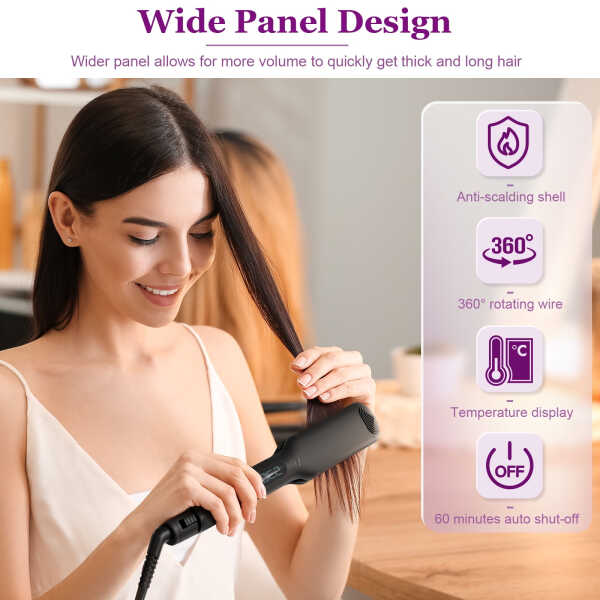FETERVIC 1.57 Inch Ceramic Hair Straightener, Dual Voltage Flat Iron with 3D Floating Titanium Plates, LCD Display, 60-Min Auto