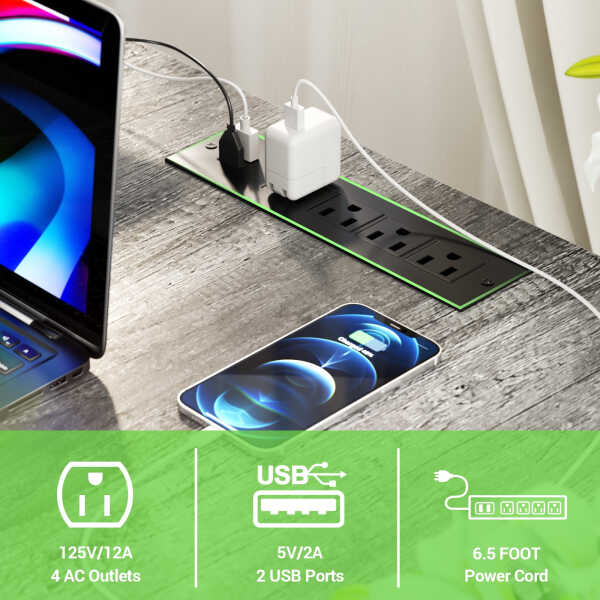 Homieasy L Shaped Computer Desk with Magic Power Outlets and Smart LED Light, Reversible 55 Inch Corner Office Desk with Monitor