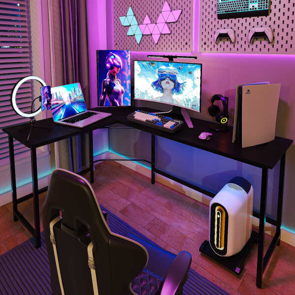 Ktaxon 66" Wood L-Shaped Computer Gaming Desk Corner PC Latop Table Study Office Workstation Black