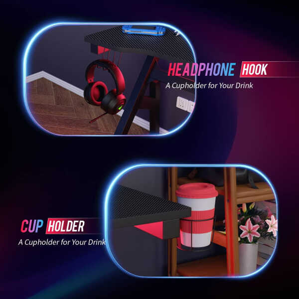 BestOffice Home Office Desk with Cup Holder and Headphone Hook, Blue
