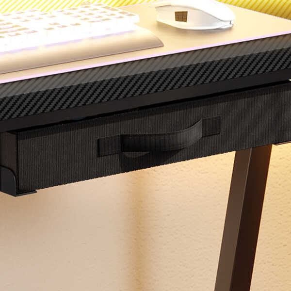Dextrus L-Shaped Gaming Desk with Large Monitor Riser Stand, Corner Computer Desk with LED & Power Outlets, Carbon Corner Desk