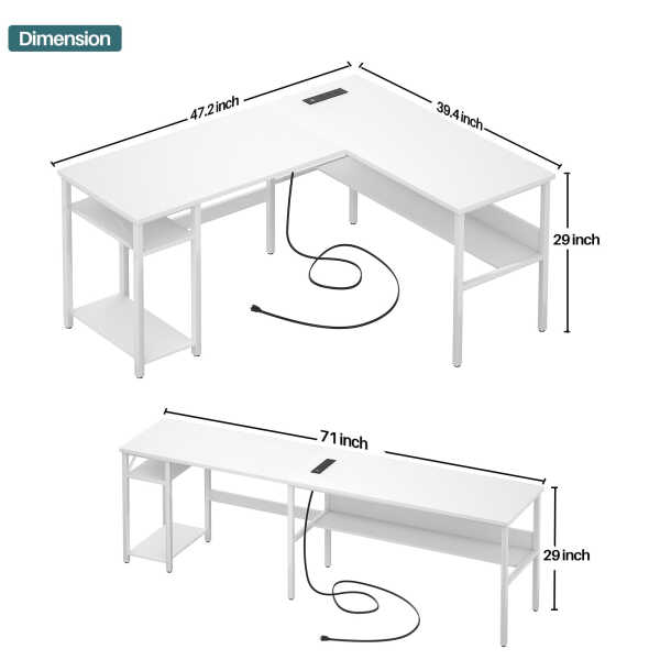 Homieasy Reversible L Shaped Desk with Magic Power Outlets and USB Charging Ports, Sturdy Corner Computer Desk with Storage