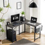 CONCETTA L Shaped Computer Desk with Wooden Desktop CPU Stand Side Bag Reversible, White