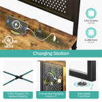 Bestier Gaming Desk with Power Outlets & LED Light, 39.3 Inch Computer Desk Office Table with Storage Shelves Pegboard, Rustic