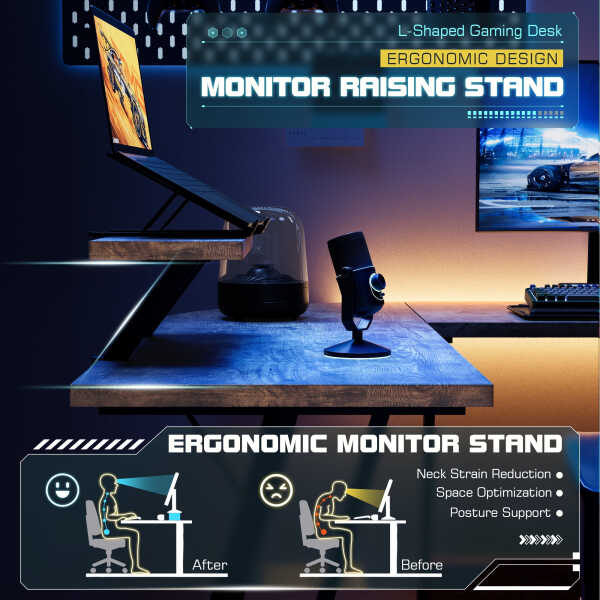 Homall L-Shaped Gaming Desk 51.2 Inches Corner Office Desk with Removable Monitor Riser, Black