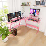 PayLessHere L Shaped Desk Corner Gaming Desk Computer Desk for Adults,Black,29"H