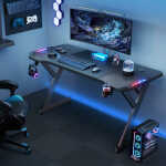 HLDIRECT 40 inch Gaming Desk with LED, Ergonomic Computer Table for Adult and Teen, Black