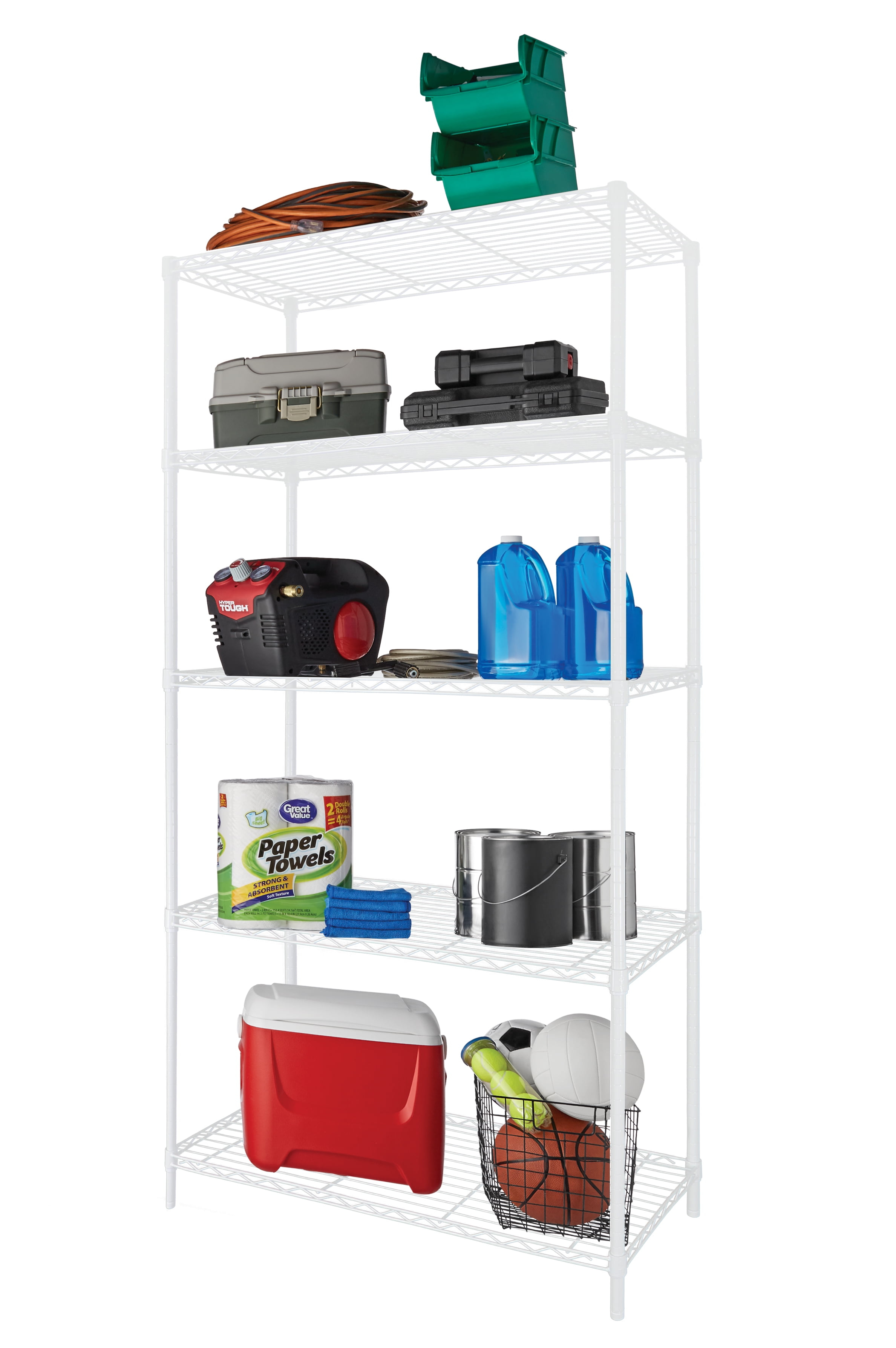 Hyper Tough 5-Tier Wire Storage Shelves, 36" W x 16" D x 72" H, 1750 lb Load Capacity, Black