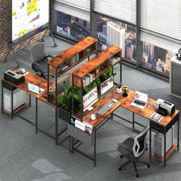 Yoobure 55 inch L Shaped Desk with Power Outlet and LED lights&65292Corner Gaming Desk with Storage Shelf&65292Computer Desk L