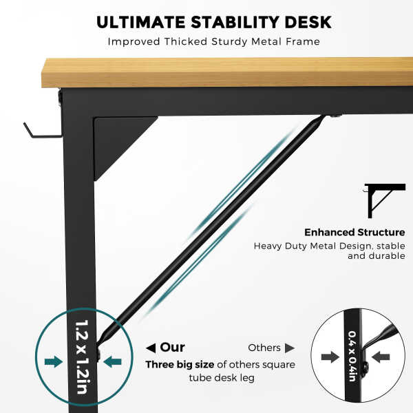 CONCETTA Computer Desk, 31 Inch with Storage Bag and Iron Hooks for Home, Office, Black