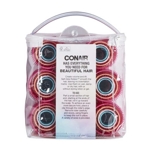 Conair Classic Volumizing Hair Self Grip Rollers, Assorted Sizes, Neon Colors, 31 Ct