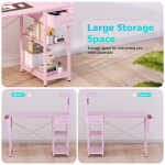 Eunon 44 inch Gaming Computer Desk with LED Lights, Reversible 4 Tier Storage Shelves & Drawer,Pink