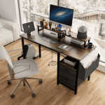Furnibear Computer Desk with Drawer and Power Outlets, 47" Office Desk with 2 Monitor Stands and Fabric File Cabinet for Home