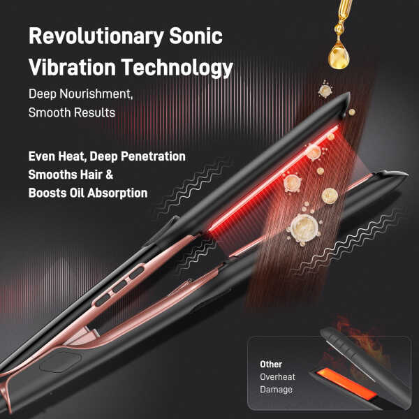 RACCOMB Professional Hair Straightener and Curler.Vibration Infrared Technology, Ceramic Tourmaline-Coated Plates Flat Iron,