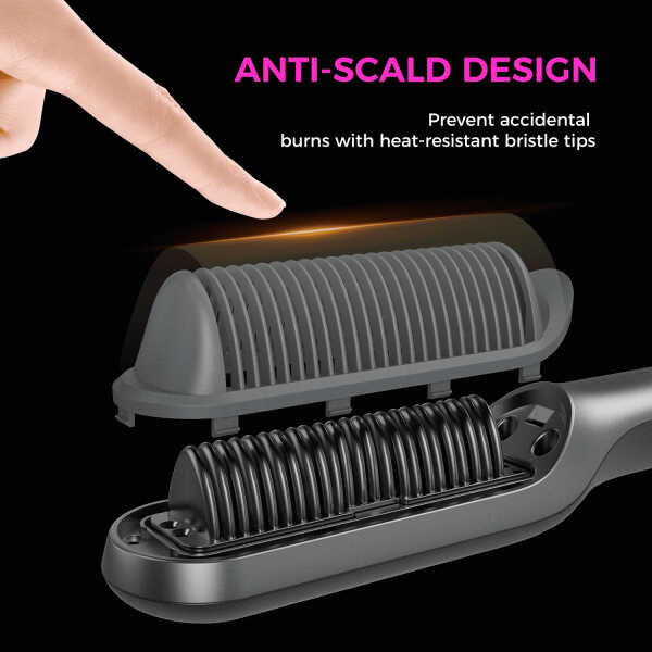 Goolioo Hair Straightener Brush, Ionic Hair Straightening Comb, Anti-Scald, Ceramic Coating, Black