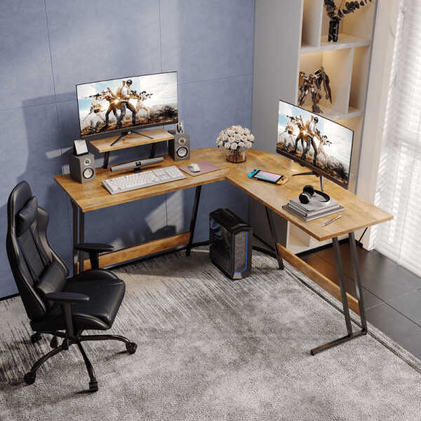 Homall L-Shaped Gaming Desk 51.2 Inches Corner Office Desk with Removable Monitor Riser, Black