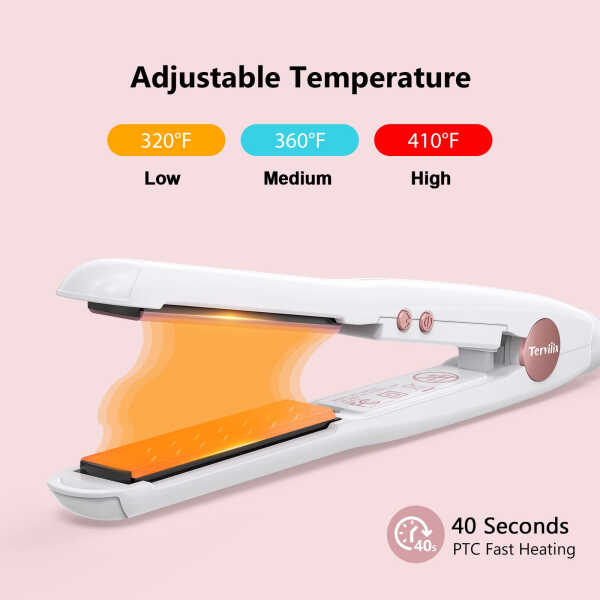 Terviiix 1/2'' Travel Hair Straightener for Heat Adjustable, Mini Portable Ceramic Flat Iron, Black
