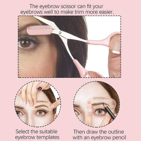 Eyebrow Scissors with Professional Stainless Steel Comb, Eye Trimmer Scissors with Mini Comb, Safety Design, Compact Size, for