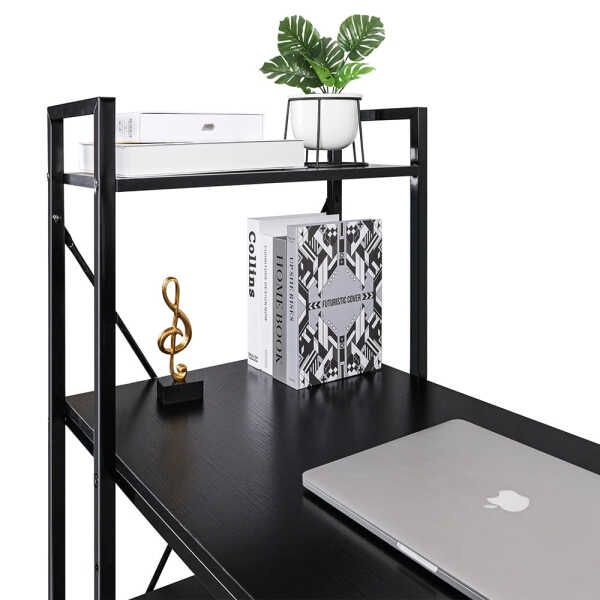 Utopia Alley Computer Desk with Shelves - 47-inch Black Metal Desk with 4-Tier Storage Bookshelves, Rustic Brown & Black Black