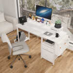 47" Office Desk with Power Outlet, 2 Monitor Stands, 2 Drawers, Side Pocket, Easy to Assemble, Frame stability Reversible, Use