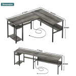 Homieasy Reversible L Shaped Desk with Magic Power Outlets and USB Charging Ports, Sturdy Corner Computer Desk with Storage