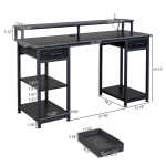 Ktaxon Gaming Desk with 2 Power Outlets&USB, Computer Desk with 15 Adjustable Light, Study Writing Table with Large Desktop, for