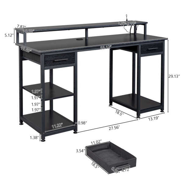 Ktaxon Gaming Desk with 2 Power Outlets&USB, Computer Desk with 15 Adjustable Light, Study Writing Table with Large Desktop, for