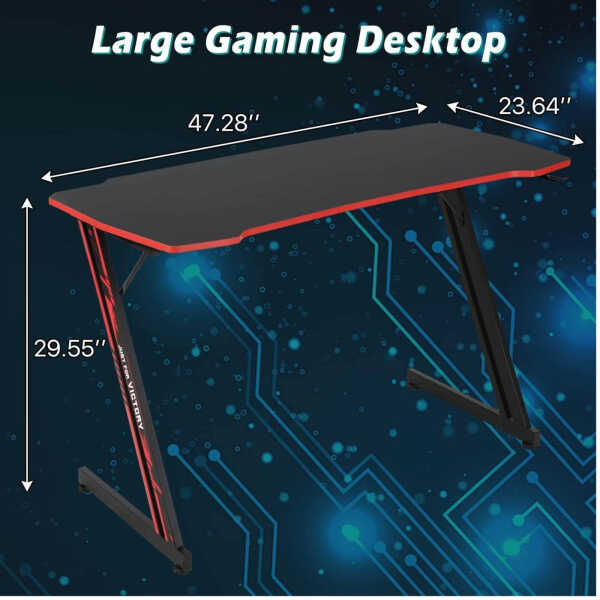 NiamVelo 47 inch Gaming Desk, Z-Shaped PC Computer Table Ergonomic Gamer Workstation with Headphone Hook for Home Office, Red