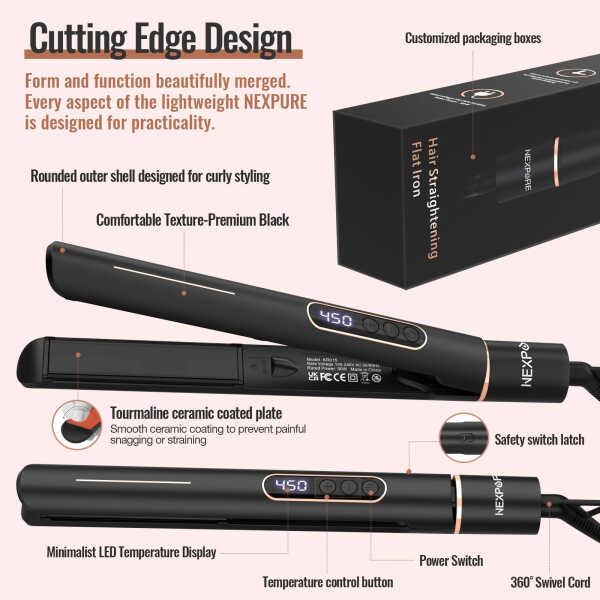 NEXPURE Professional 1" Flat Iron 2 in 1 Hair Straightener & Curling Iron Salon Styling Tool