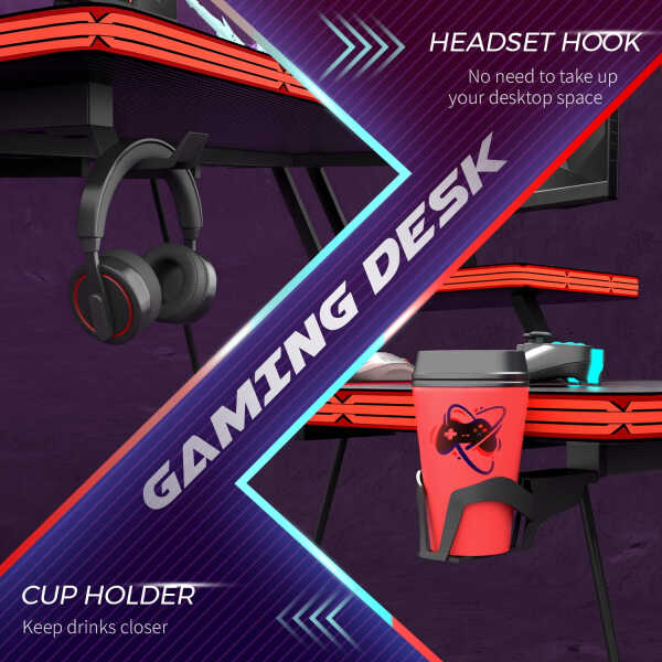 Vineego 47 inch Gaming Desk Computer Desk with Monitor Stand and Cup Holder, Black