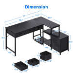 L Shaped Gaming Desk with File Drawer & Power Outlet, 53" Reversible Home Office Desk with Monitor Stand & Storage Drawers,