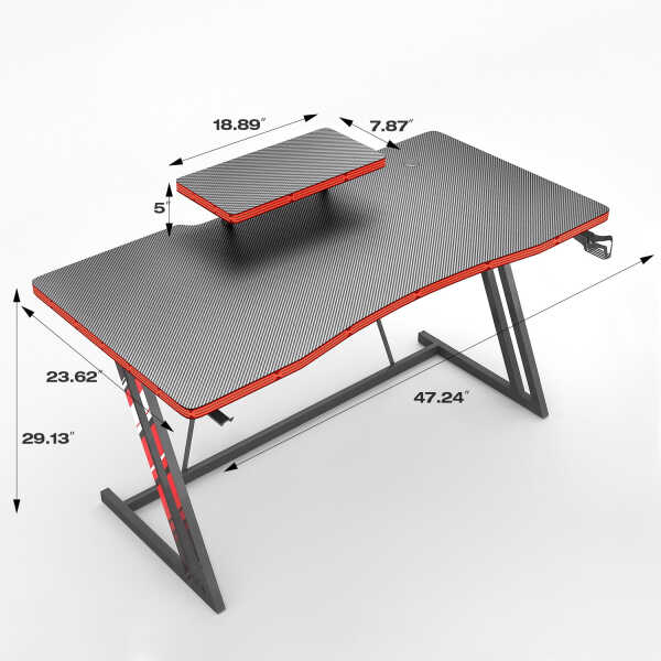 Vineego 47 inch Gaming Desk Computer Desk with Monitor Stand and Cup Holder, Black