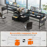 EnHomee 56.5" Computer Desk with Monitor Stand, Office Desk with Fabric File Cabinet, Gaming Computer Desk for Home Office