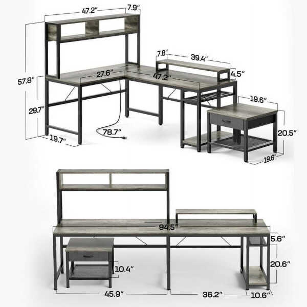 CHITOOMA 67 Inch Reversible L-Shaped Computer Desk Gaming Desk with Power Outlets,USB Ports,LED Strip,Storage Shelves & Monitor