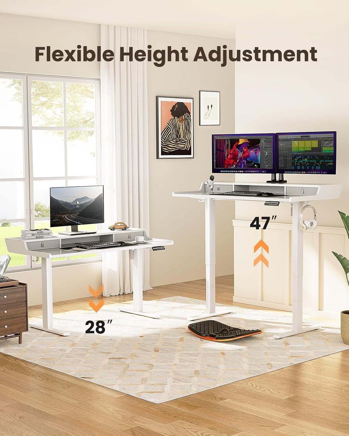 CHITOOMA 63&Prime x 28&Prime Electric Standing Desk with Drawers, Height Adjustable Gaming Desk with Monitor Stand & Storage