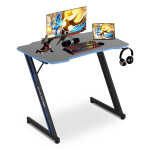 YRLLENSDAN Gaming Collection Z-Shaped Desk with Headphone Hook and Adjustable Feet, Blue