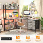 iSunirm L Shaped Gaming Desk with Storage, Computer Gaming Desk with LED Lights & Hutch, Reversible Computer Desk with Power