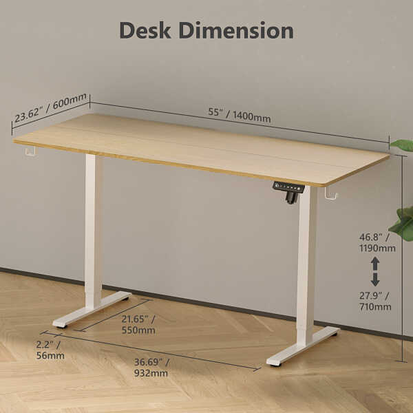 VVENACE Electric Standing Desk Height Adjustable Desk 48 x 24 inch 4 Memory Height Stand up Desk for Home Office, White