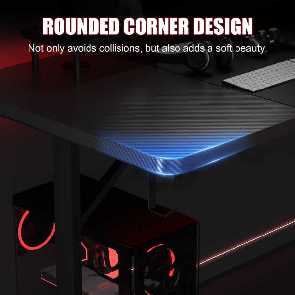 GTRACING 55" Large RGB Sturdy Gaming Desk with Mouse Pad T-Shaped Office Chair Computer Desk Spacious Work Surface Table, Black