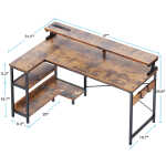 48 inch Reversible L Shaped Gaming Desk with LED Lights & Power Outlet, Corner Computer Desk with Storage Shelves & CPU Stand,