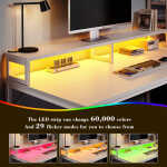 EnHomee 43.3" Gaming Desk with LED Lights & Power Outlets, Computer Desk with Drawers, Home Office Desks with Reversible Shelves
