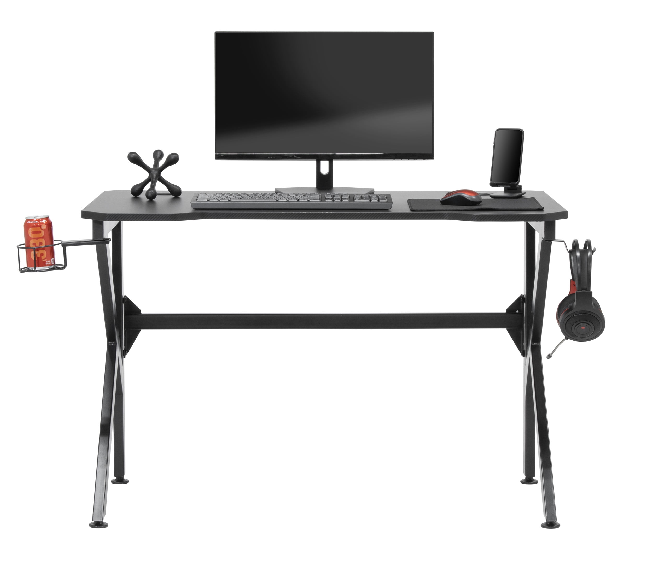 Studio Designs Saga Black Metal Gaming Desk with Cup Holder