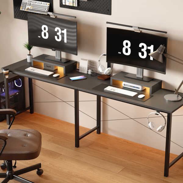 GTRACING L-Shaped Gaming Desk with RGB Light and Removable Storage Stands, Black