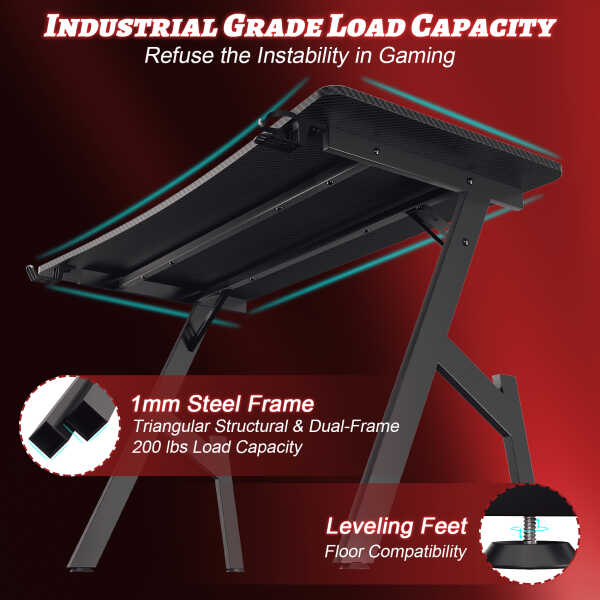 HLDIRECT 47 inch Gaming Desk, Ergonomic Gamer Table, Computer Table, Pc Workstation