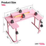 Bestier 51 inch Gaming Desk with LED Lights, U-Shaped Computer Desk with Monitor Stand, Hooks and Cup Holder, Home Office Desk,