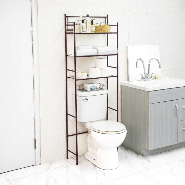Mainstays 3-Shelf Over the Toilet Steel Freestanding Storage Shelf Unit, Silver, Holds up to 30 lb Capacity