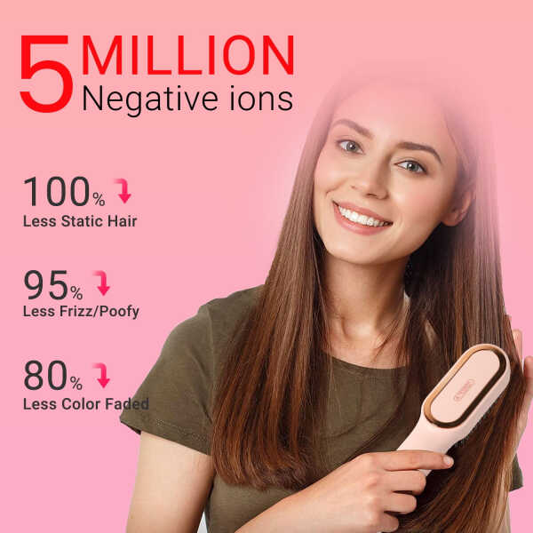 KIPOZI Hair Straightener Brush, Cordless Hair Straightener Brush Portable Hot Comb Straightener, USB Rechargeable & 3 Temp