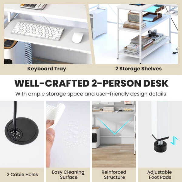 2-Person Reversible Computer Desk Long Office Desk with LED Lights