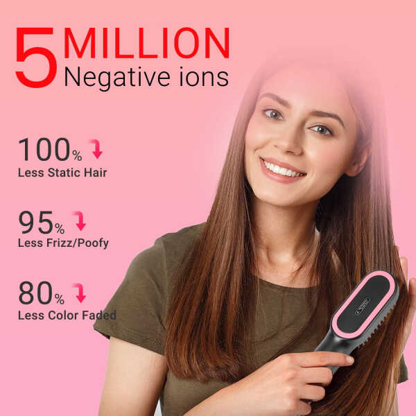 KIPOZI Hair Straightener Brush, Cordless Hair Straightener Brush Portable Hot Comb Straightener, USB Rechargeable & 3 Temp