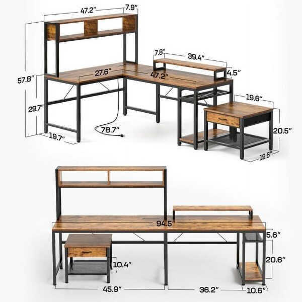 CHITOOMA 67 Inch Reversible L-Shaped Computer Desk Gaming Desk with Power Outlets,USB Ports,LED Strip,Storage Shelves & Monitor